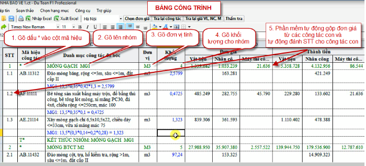 Hướng dẫn phần mềm Dự toán F1 đầy đủ và các phương pháp lập dự toán
